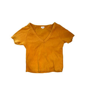 Mustard Yellow Ribbed V-Neck Crop Top